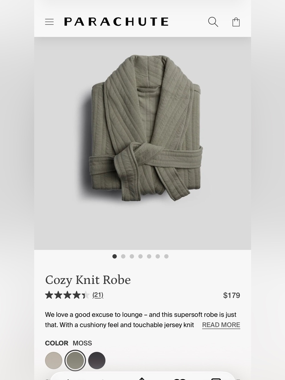 Parachute Cozy Knit Robe in Moss NWT